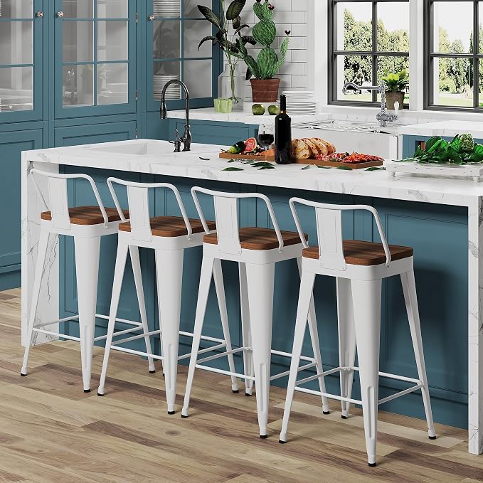 WENTMENT Metal Bar Stools Set of 4 Counter Height Bar Stools Barstools - Image 3