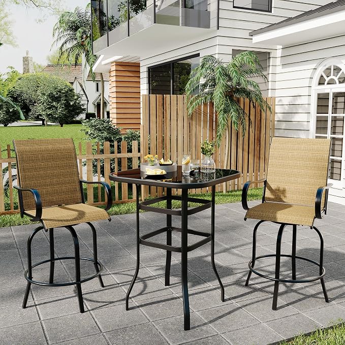 Outdoor Patio Bar Table, 31.5 Inch Tempered Glass Bistro High Top Table All - Image 3