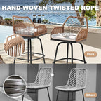 NUU GARDEN 3-Piece Patio Bar Set, All Weather Rattan Swivel Stools 360 Degree - Image 8