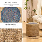 Handwoven Ottoman Pouf, Natural Seagrass Footstool, Round Braided Outdoor Seat - Image 4
