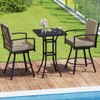 Tangkula 3 Pieces Patio Swivel Bar Set, Outdoor Metal Bar Table and Chairs Set - Image 3