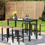 PHI VILLA 5 Piece Patio Bar Set, Bar Height Outdoor Dining Set - Image 2