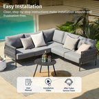 East Oak Corner Patio Furniture Set | Life Chatter 5-Seat Outdoor Furniture | - Image 9