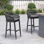 PURPLE LEAF Outdoor Rattan 29" Bar Stools Set of 2, Modern Boho Aluminum Patio - Image 2