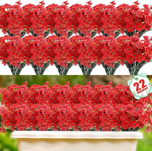 22 Pack Artificial Flowers Outdoor Fake Plants, Faux Flowers UV Resistant by Powbrace