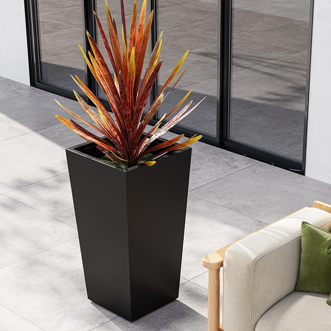 Garvee 22.5" Tall Planters Set of 2, Outdoor＆Indoor Black Planter Pots - Image 8