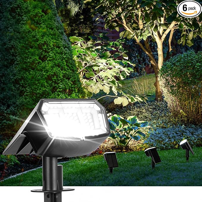 Solar Spot Lights Outdoor Waterproof 6 Pack IP65, 63 LED 3 Lighting Modes by AUDERWIN