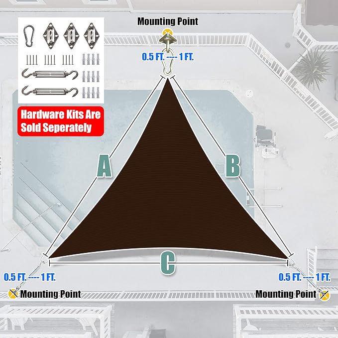 Amgo 14' x 14' x 14' Brown Triangle Sun Shade Sail UPF50+ Canopy Awning AGSLT - Image 7