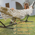 ZEAN Handwoven Hammock with Tassels by Thick Cotton Rope XL Two Person Hammock - Image 4