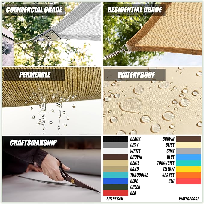 ColourTree TAPR1616 Custom Size 10' x 23' Black Sun Shade Sail Canopy UV Block - Image 4
