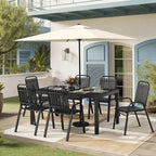 Pamapic Outdoor Dining Sets for 6, Rectangular Steel Slat Table by Pamapic