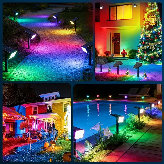 LANSOW Solar Spot Lights Outdoor Color Changing, 2 Pack/7 Modes Waterproof - Image 3