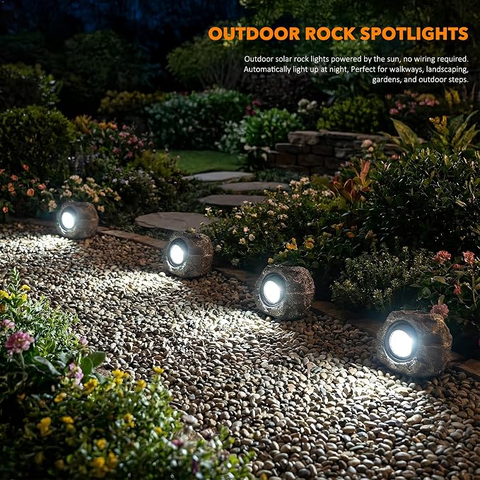 Solar Rock Lights Outdoor – 2 Pack Waterproof LED Landscape Garden Spotlights - Image 6