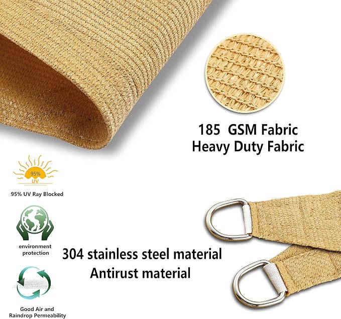 Tronssien Rectangle 10'x13' Sun Shade Sail, 95% UV Blockage Canopy Awning - Image 4