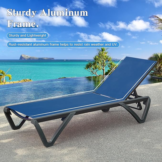 Domi Pool Lounge Chairs Set of 2, Aluminum Adjustable Outdoor Chaise Lounge - Image 4