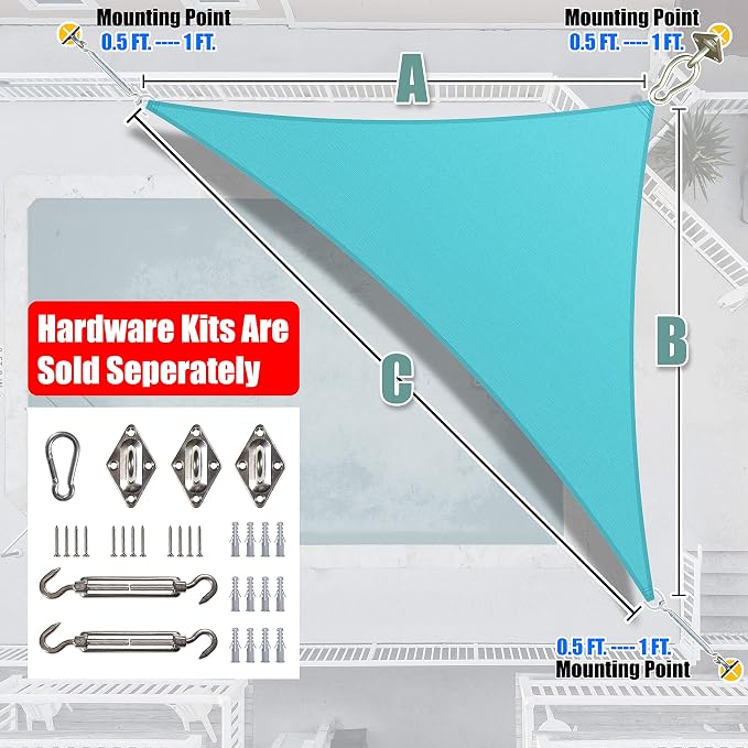 Amgo Custom Size 6' x 7' x 9.2' Turquoise Triangle Sun Shade Sail Order to Make - Image 7