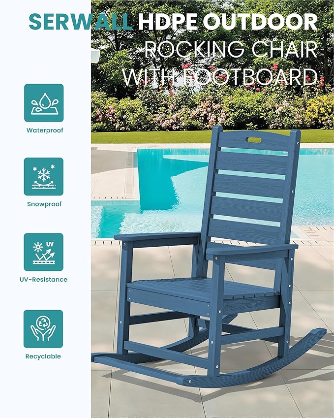 SERWALL Oversized Outdoor Rocking Chair, HDPE Patio Rocking Chair - Image 4