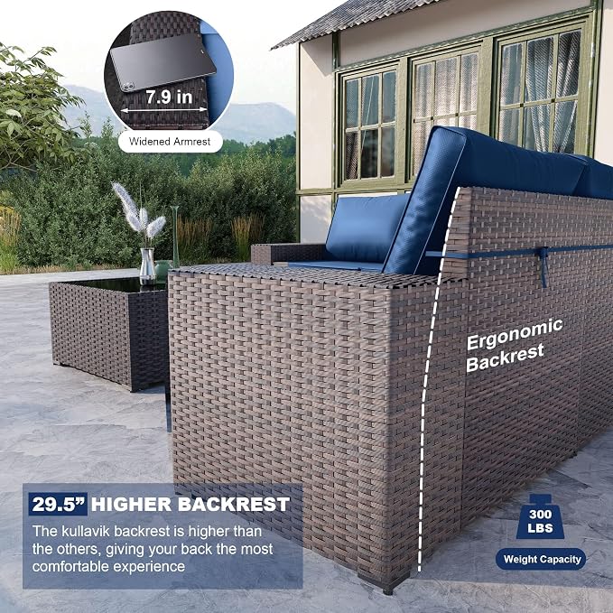 Kullavik 9 Pieces Outdoor Patio Furniture Set, PE Wicker Rattan Sectional Sofa - Image 5