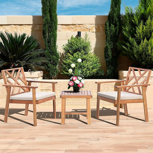 3 Piece Outdoor Patio Furniture Set, Wooden Conversation Patio Set by ColorYourLife