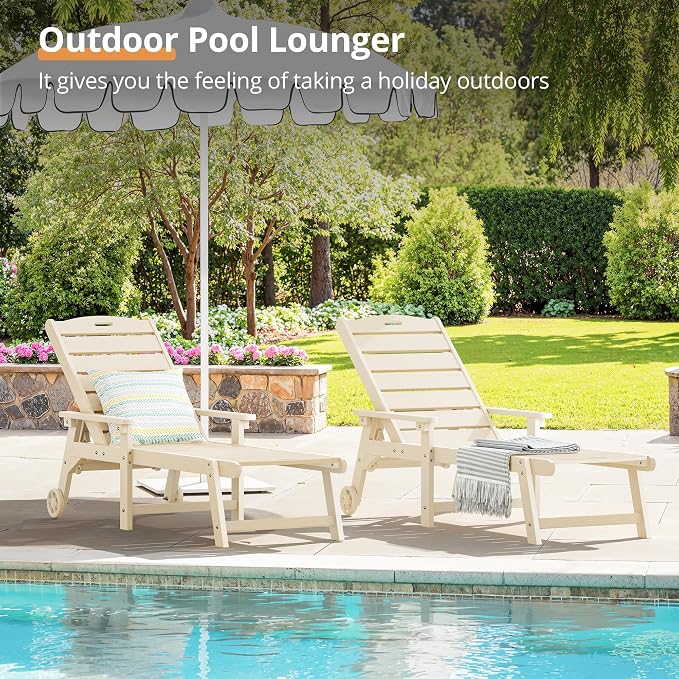 LUE BONA Outdoor Chaise Lounge, HDPS Chaise Lounger, 5 Positions Adjustable - Image 3