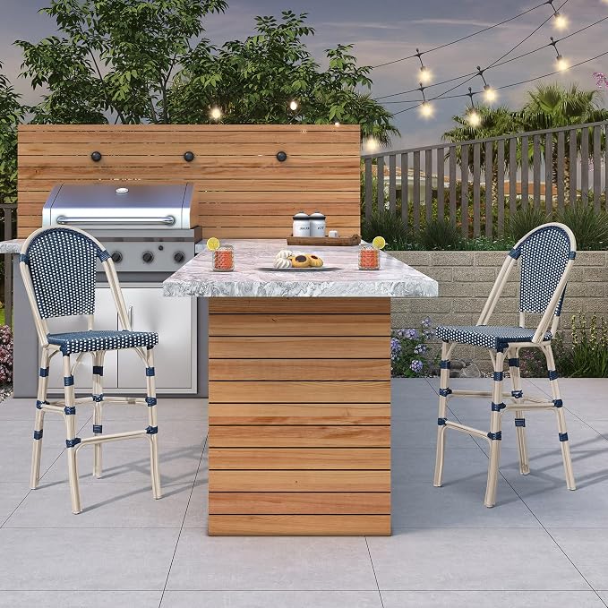 PURPLE LEAF French Bar Stool Set of 2 White Print Finish Patio Bar Stools - Image 2