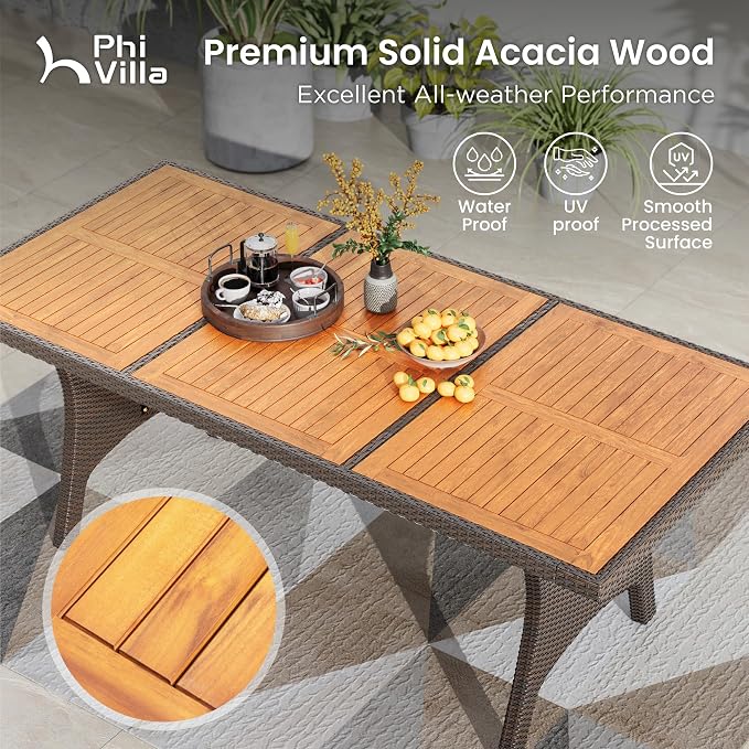 PHI VILLA Outdoor Dining Set for 8, Rectangular Wicker Table - Image 2