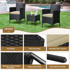Yaheetech 3 Pieces Patio Conversation Set, Outdoor Rattan Bistro Furniture - Image 7