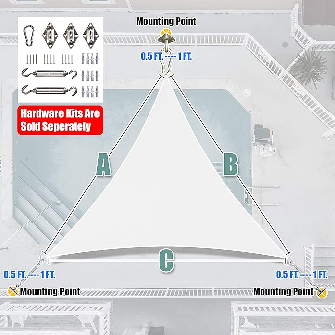Amgo Custom Size 9' x 9' x 9' White Triangle Sun Shade Sail UPF50+ AGTAPRT12 - Image 8