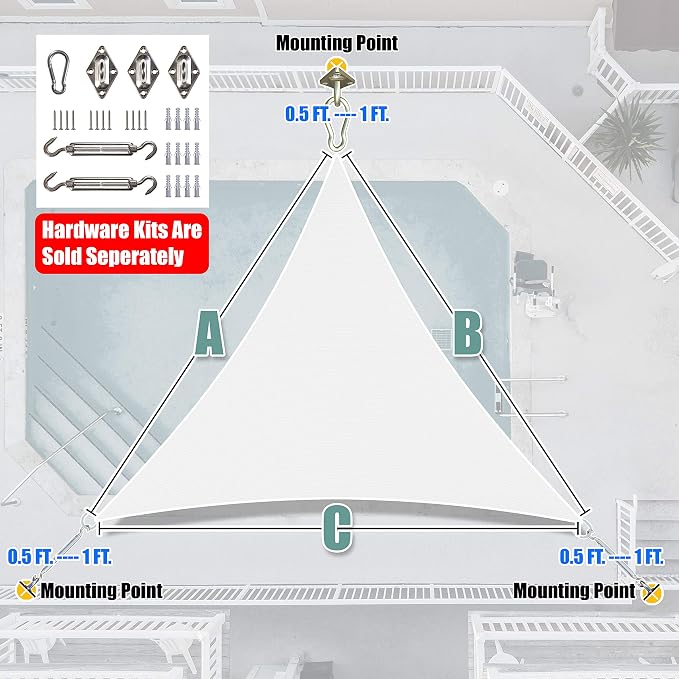 Amgo Custom Size 20' x 20' x 20' White Triangle Sun Shade Sail UPF50+ AGTAPRT12 - Image 8