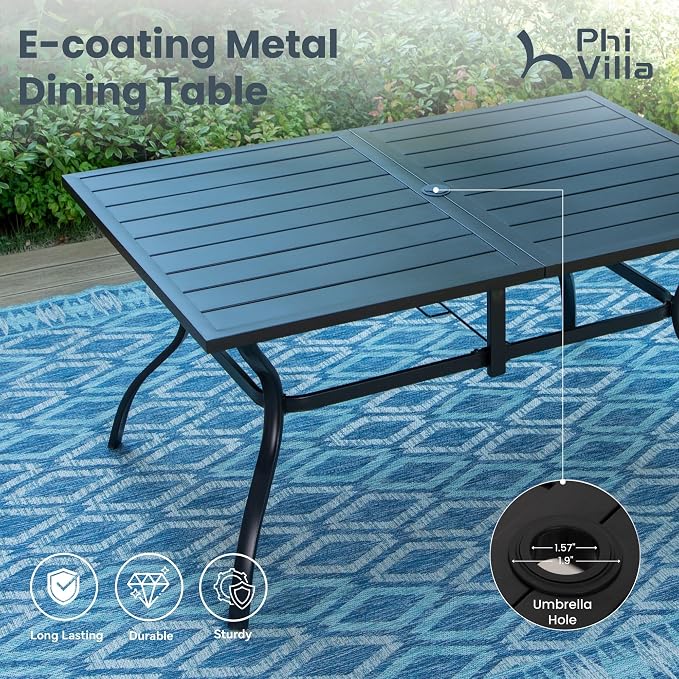 PHI VILLA 7 Piece Outdoor Patio Dining Set, Large Metal Table and 6 Swivel - Image 5