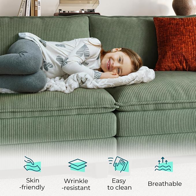 LINSY HOME 157'' Modular Sectional Sofa Green Couch Corduroy Cloud Couches - Image 5