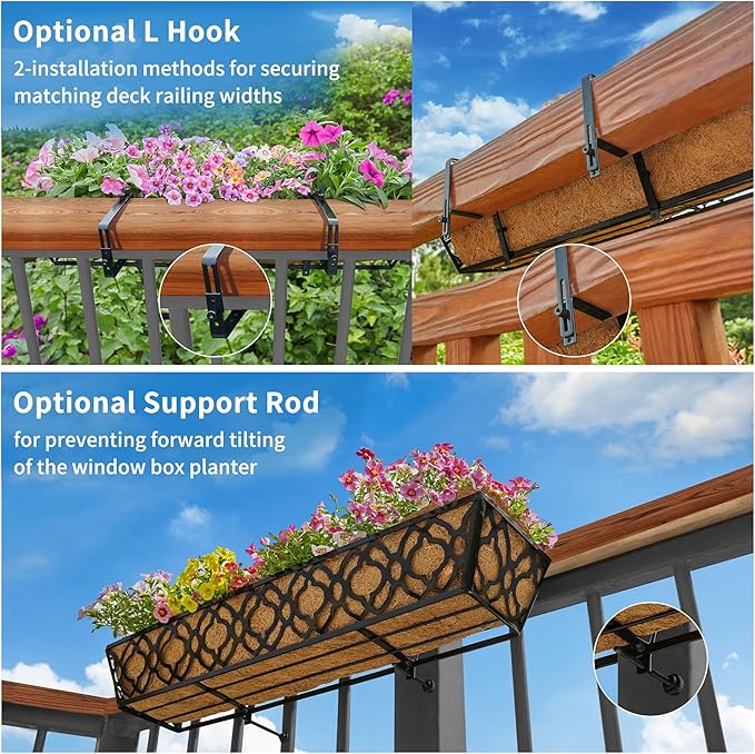 Y&M 30 Inch Window Deck with Coco Liner, Fence Metal Hanging Flower Planter - Image 7