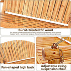 Outdoor Porch Swing Front Porch Hanging Wooden Bench Swing 3 Seat Chair - Image 5