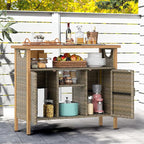 DWVO XL Patio Storage Cabinet, Wicker Outdoor Bar Table - Image 2