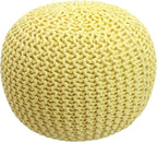 COTTON CRAFT - Hand Knitted Cable Style Dori Pouf - Yellow - Floor Ottoman - by COTTONCRAFT