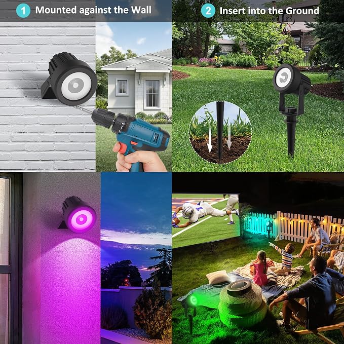 T-SUNUS Color Changing Solar Landscape Spotlights 4 Pack, IP65 Waterproof RGB - Image 4