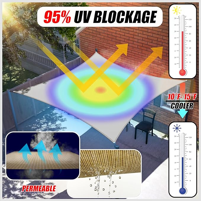 ColourTree TAPR1616 Custom Size 17' x 21' Black Sun Shade Sail Canopy UV Block - Image 2