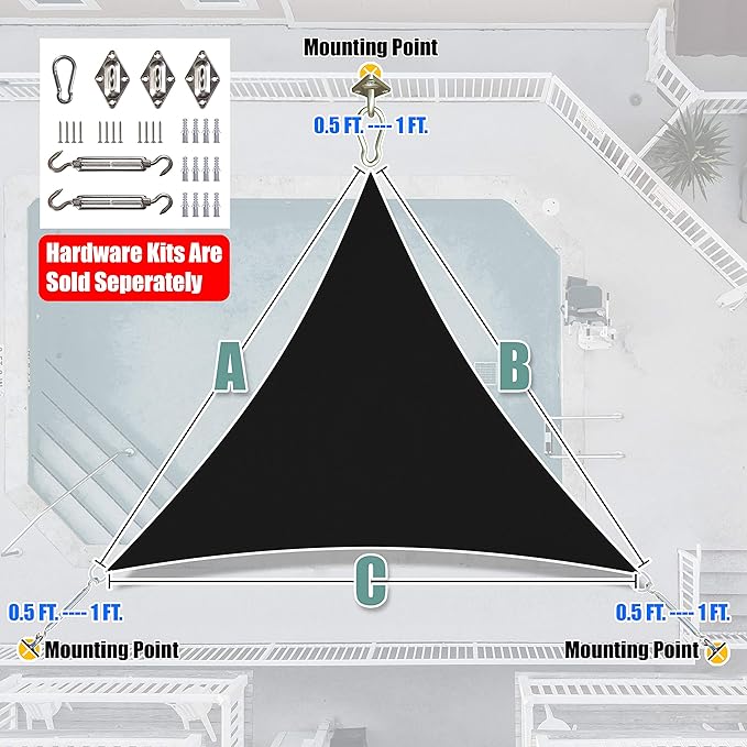 Amgo Custom Size 21' x 21' x 21' Black Triangle Sun Shade Sail UPF50+ AGTAPRT12 - Image 8