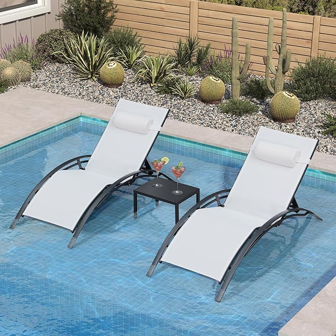 PURPLE LEAF Patio Oversized Chaise Lounge Chair Set by PURPLELEAF