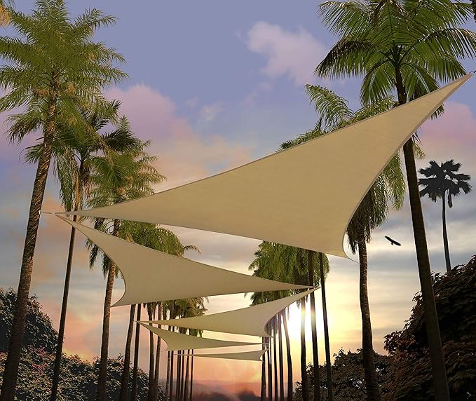 Amgo Custom Size 10' x 10' x 10' Sand Beige Triangle Sun Shade Sail UPF50+ by Amgo