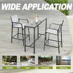 NUU GARDEN 3-Piece Outdoor Bar Set, Patio Bar Table and 2 Textilene High Bar - Image 4