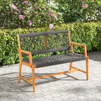 Tangkula Outdoor Acacia Wood Bench, All-Weather Rope Woven Garden Bench - Image 4