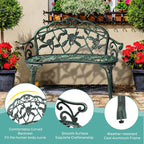 VINGLI 38.5" Patio Park Garden Outdoor Metal Rose Bench, 2-Person Cast Iron - Image 5