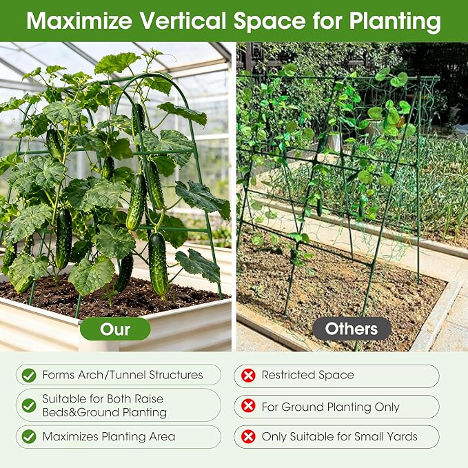 Cucumber Trellis for Raised Bed, U-Shape Garden Trellis for Climbing Plants - Image 4