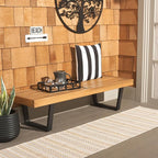 SAFAVIEH Outdoor Patio Furniture Heather Natural Brown Solid Wood & Black Legs - Image 9