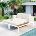 Polibi Patio Metal Daybed with Wood Topped Side Spaces by Polibi