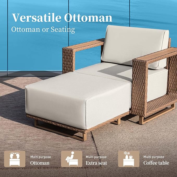 8 Pieces Patio Furniture Set, Outdoor Rattan Wicker Sectional Sofa - Image 5