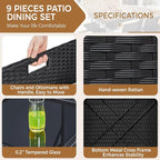 Yaheetech 9-Piece Patio Dining Sets, Outdoor Space Saving Rattan Chairs - Image 4