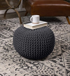 BIRDROCK HOME Round Pouf Ottoman | Cotton Braided Foot Stool - Image 2