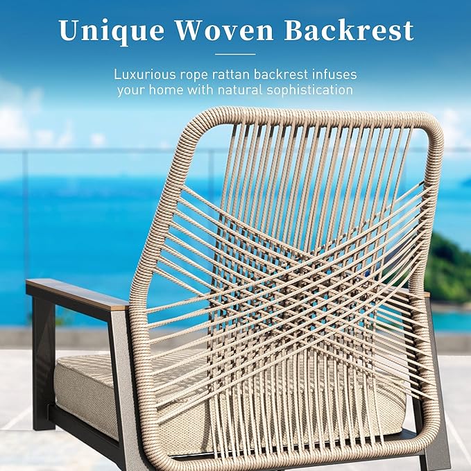 5 Pieces Patio Dining Set, 4 x Woven Rattan Chairs - Image 2